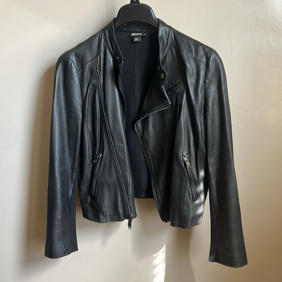 DKNY Black Leather Moto Jacket - Picture 6 of 9